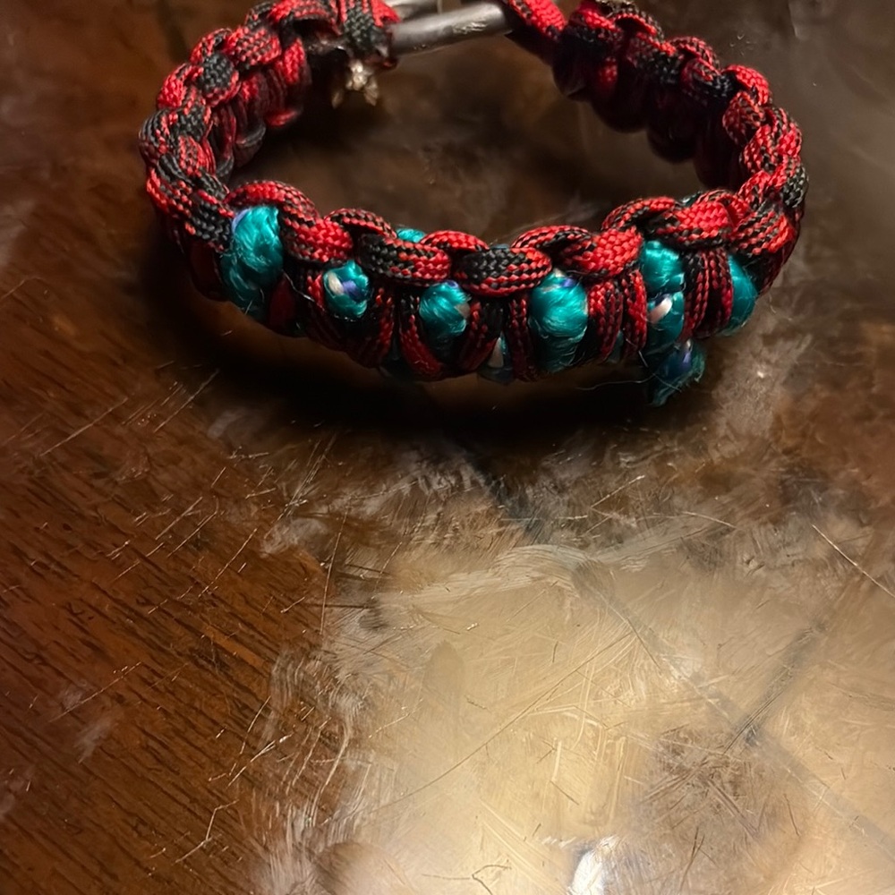 Vibrant Red and Teal Braided Bracelet
